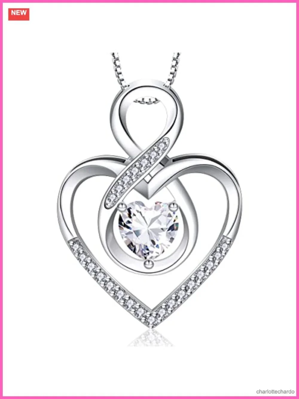 925 Sterling Silver Infinity Heart Necklace Pendant Rhodium Plated